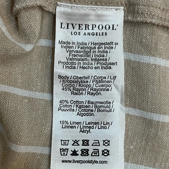 Liverpool Tan and White Stripe Button Down Shirt with Fray Hem 3/4 Sleeve Size 8 - Picture 7 of 9